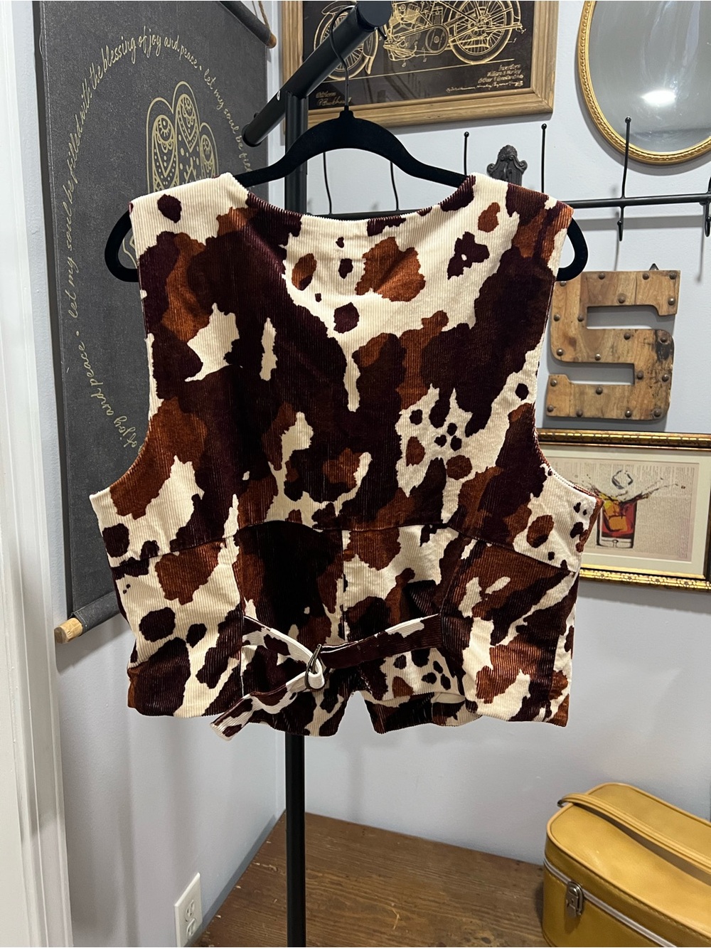 Anthropologie Maeve Cow Print Button-Front Vest - Picture 2 of 6